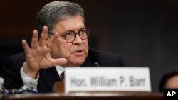 Attorney General William Barr testifies before the Senate Judiciary Committee on Capitol Hill in Washington, May 1, 2019. 