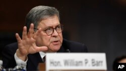 Attorney General William Barr testifies before the Senate Judiciary Committee on Capitol Hill in Washington, May 1, 2019. 