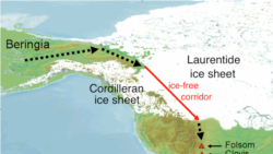 Mapa Beringovog kopnenog mosta koji je postojao pre 15 hiljada godina i spajao Aziju sa Severnom Amerikom