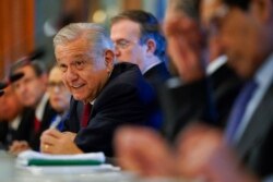 Mexican President Andrés Manuel López Obrador speaks during a working breakfast with Secretary of State Antony Blinken at the National Palace in Mexico City, Oct. 8, 2021.