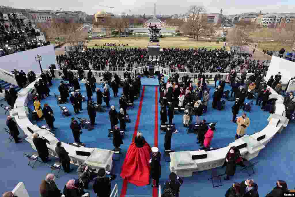 Lady Gaga arrives to sing the National Anthem during the inauguration of Joe Biden as the 46th President of the United States on the West Front of the U.S. Capitol in Washington, U.S., January 20, 2021. REUTERS/Jim Bourg