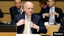 Britain's Foreign Secretary William Hague at EU foreign ministers meeting in Luxembourg April 22, 2013