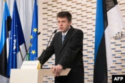 Urmas Reinsalu, tadašnji estonski ministar odbrane na konferenciji za novinare u Talinu u Estoniji, 21. marta 2014.