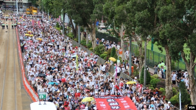 资料照：2019年6月9日，据信百万名香港民众参加“反送中”大游行 。
