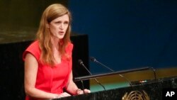 La embajadora de EE.UU. ante Naciones Unidas, Samantha Power, ofreció un discurso antes de realizarse el voto ante la Asamblea General de Naciones Unidas. 