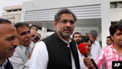 FILE - Shahid Khaqan Abbasi at the Parliament house in Islamabad, Pakistan.