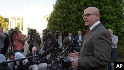 National Security Adviser H.R. McMaster speaks to the media outside the West Wing of the White House in Washington, May 15, 2017. 