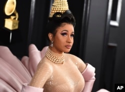 FILE - This Feb. 10, 2019, photo shows Cardi B at the 61st annual Grammy Awards in Los Angeles.