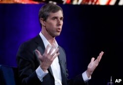 FILE - Former Democratic Texas congressman Beto O'Rourke during an interview with Oprah Winfrey live on a Times Square stage at "SuperSoul Conversations," Feb. 5, 2019, in New York.