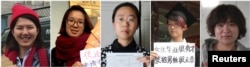 5位反性骚扰活动人士：(左起)李婷婷、韦婷婷、王曼郑楚然和武嵘嵘