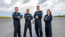 Inspiration4 crew of Chris Sembroski, Sian Proctor, Jared Isaacman and Hayley Arceneaux is seen in this photo obtained by Reuters, Sept. 15, 2021.