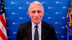 Dr. Anthony Fauci, chief medical adviser to U.S. President Joe Biden, speaks exclusively to VOA via Zoom, as seen in this screen grab, Jan. 27, 2022.