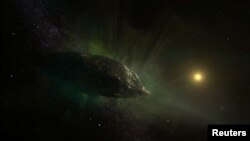 The interstellar comet 2I/Borisov travels through our solar system in an artist's impression obtained by Reuters April 20, 2020. (NRAO/AUI/NSF, S. Dagnello/Handout via REUTERS)