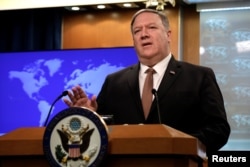 U.S. Secretary of State Mike Pompeo speaks during a briefing on Iran at the State Department in Washington, April 8, 2019.