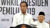 Presiden dan Wapres terpilih 2019-2024 Joko Widodo didampingi Ma'ruf Amin, memberikan pidato setelah penetapan oleh KPU di kantor KPU, Jakarta, Minggu (30/6). (Biro Pers Sekretariat Presiden)