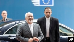 Iranian Foreign Minister Javad Zarif arrives prior to a meeting of the E-3 and Iran at the Europa building in Brussels, May 15, 2018.