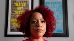 Nikole Hannah-Jones at her home in the Brooklyn borough of New York, Tuesday, July 6, 2021. Hannah-Jones says she will not teach at the University of North Carolina at Chapel Hill following a long fight over tenure. She has accepted a position at Howard University in Washington, D.C. (AP Photo/John Minchillo)
