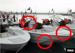 Screen Grab From video showing Iranian speed boats during a March 2016 ceremony