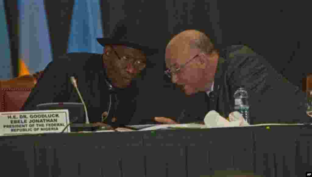 President of the Federal Republic of Nigeria, Dr. Goodluck Ebele Jonathan, left, with Ambassador Smail Chergui, Comissioner Peace and Security African Union Commission.
