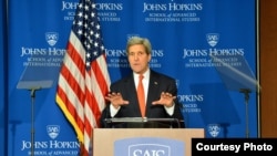 Secretary of State John Kerry delivers remarks on U.S.-China relations at the Johns Hopkins School of Advanced International Studies in Washington, D.C., on November 4, 2014. State Dept Image 