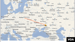 Malaysia Airlines MH 17 partial flight path from Amsterdam, July 17, 2014