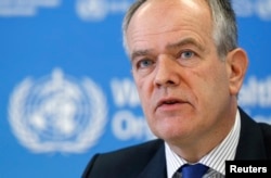 Etienne Krug, director of the WHO's Department for the Management of Noncommunicable Diseases, Disability, Violence and Injury Prevention, addresses a news conference, in Geneva, Oct. 19, 2015.