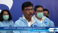 Menteri Komunikasi dan Informatika, Johnny G Plate saat konferensi pers di Jakarta, Rabu 30 Desember 2020, dalam tangkapan layar. (Foto: VOA/Anugrah Andriansyah)