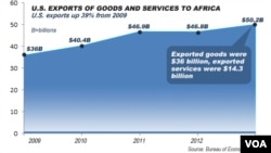 US to Africa exports, up 39% from 2009