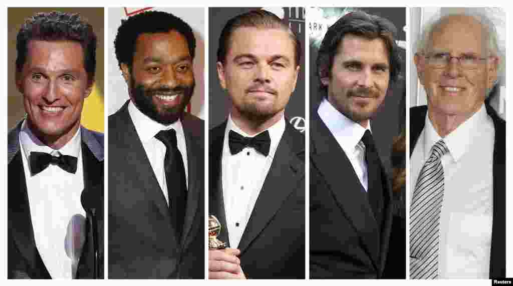 Nominees for the Academy Awards best actor category Matthew McConaughey, Chiwetel Ejiofor, Leonardo DiCaprio, Christian Bale and Bruce Dern (left to right) appear in a combination photo. The Oscars will be presented in Hollywood, California, March 2, 2014. 