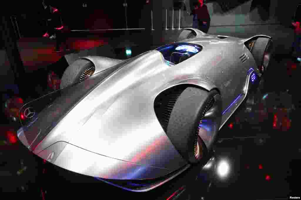 The Mercedes-Benz EQ Silver Arrow concept car is pictured during the preparations for the international Frankfurt Motor Show IAA in Frankfurt, Germany, Sept. 9, 2019.