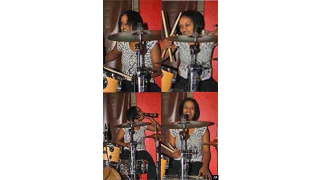 Swazi drummer Bianca Nobanda in action at a live gig in Johannesburg