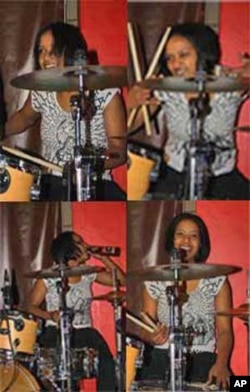 Swazi drummer Bianca Nobanda in action at a live gig in Johannesburg