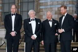 Prince William, The Duke of Cambridge, Sir David Attenborough, Prince Charles, The Prince of Wales and Prince Harry, The Duke of Sussex at the World Premiere of Our Planet held at the Natural History Museum in London, April 4, 2019.