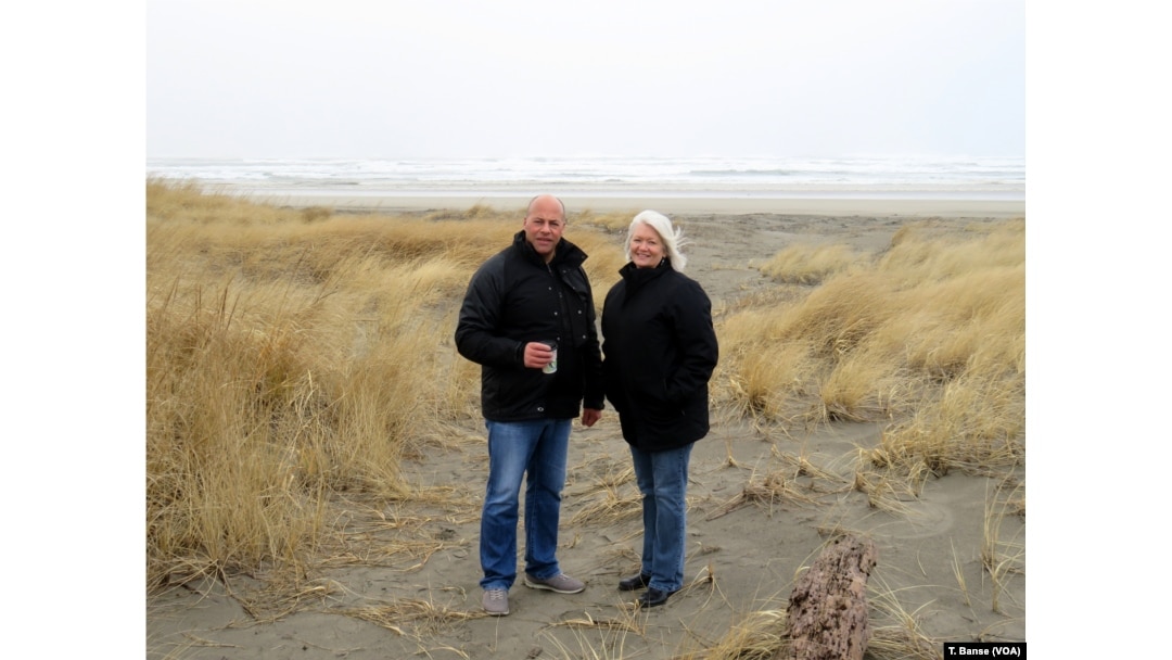 Survival Capsule customer Jeanne Johnson (right) lives three houses in from the dunes and the Pacific Ocean surf on Washington state's Long Beach Peninsula.