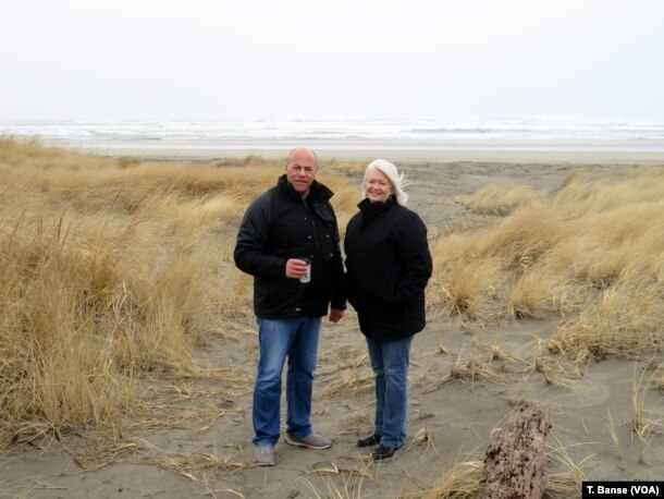 Survival Capsule customer Jeanne Johnson (right) lives three houses in from the dunes and the Pacific Ocean surf on Washington state's Long Beach Peninsula.