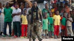 A Seleka fighter stands in a village close to the border of the Democratic Republic of Congo, June 10, 2014.