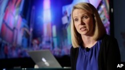 CEO Yahoo Inc Marissa Mayer berbicara dalam sebuah konferensi pers di New York. (Foto: Dok)