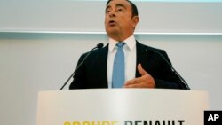 Renault Group CEO Carlos Ghosn speaks during a media conference at La Defense business district, outside Paris, France, Oct. 6, 2017.