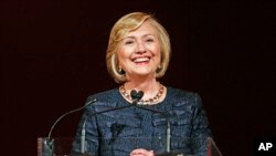 Former U.S. Secretary of State Hillary Rodham Clinton shown during the Chatham House Prize award ceremony in central London, Oct. 11, 2013. 