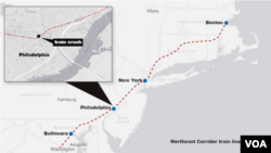 Location of Amtrak commuter train crash, May 12, 2015