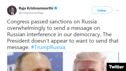 Congressman Raja Krishnamoorthi (D-IL) tweets about the U.S. 'oligarchs list' on January 30, 2018