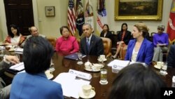 President Barack Obama meets with Asian American and Pacific Islander business and faith leaders to discuss immigration reform, May 2, 2014, at the White House in Washington.