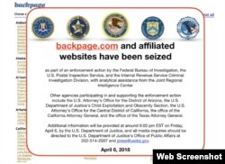 被查封的backpage.com网站的网络图像（2018年4月6日）
