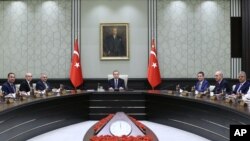 Turkey Military Coup: Turkish President Recep Tayyip Erdogan leads a cabinet meeting at the Presidential Palace in Ankara on Monday, Aug. 15, 2016.