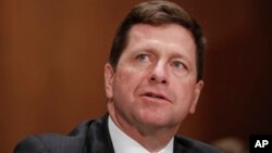 FILE- Securities and Exchange Commission (SEC) Chairman nominee Jay Clayton testifies on Capitol Hill in Washington at his confirmation hearing before the Senate Banking Committee, March 23, 2017.