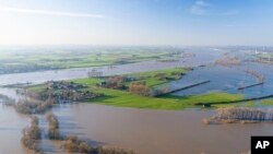 Inondation du village de Rees sur le Rhin, le 8 janvier 2018.