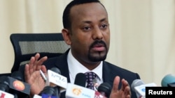 FILE - Ethiopia’s Prime Minister Abiy Ahmed addresses a news conference in his office in Addis Ababa, Aug. 25, 2018. 