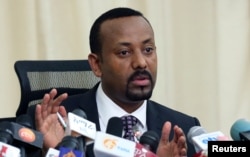 FILE - Ethiopia’s Prime Minister, Abiy Ahmed, addresses a news conference in his office in Addis Ababa, Ethiopia, Aug. 25, 2018.