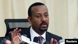 FILE - Ethiopia’s Prime Minister, Abiy Ahmed addresses a news conference in his office in Addis Ababa, Ethiopia August 25, 2018. 