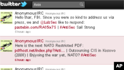 A screen capture from the AnonymousIRC Twitter account, July 21, 2011